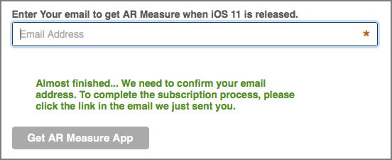 AR Measure email 전송 알림 메시지가 나타남