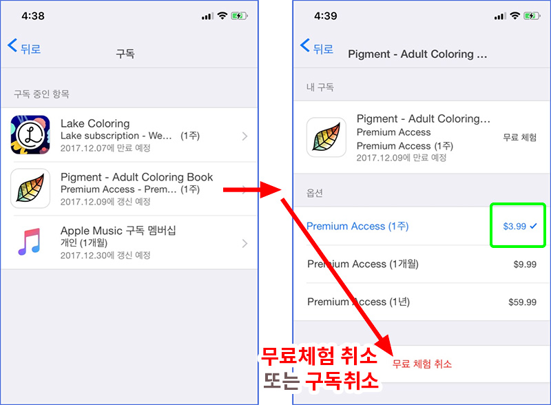iOS 11 앱스토어 어플 인앱 구독취소 2