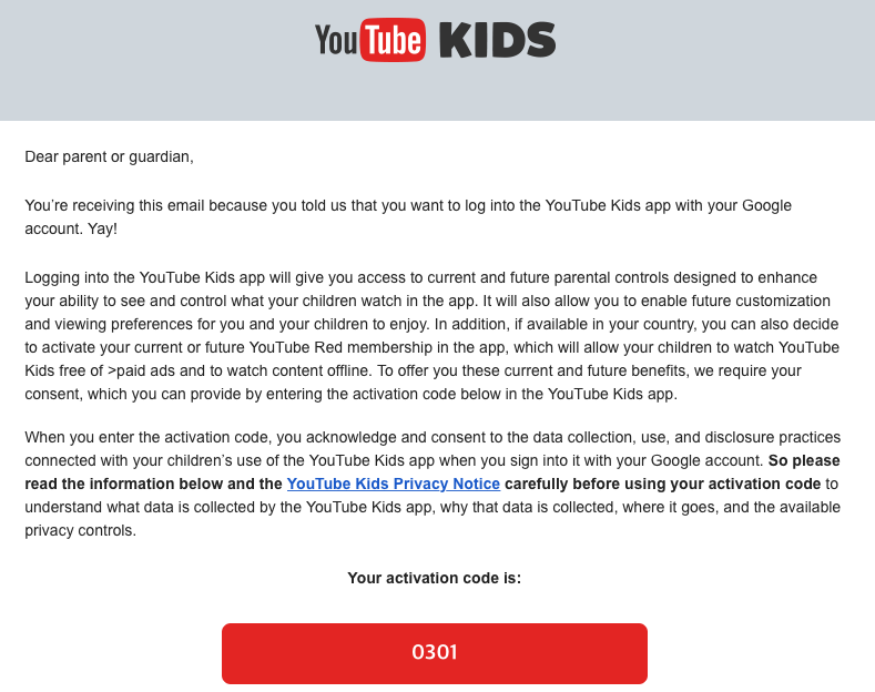 YouTube Kids 보호자 화면 아래쪽 빨간 상자에 인증코드 4자리가 있습니다